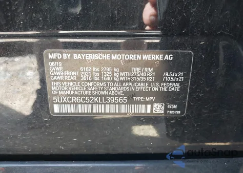 2019 BMW X5 xDrive40I from USA, damaged, VIN 5UXCR6C52KLL39565